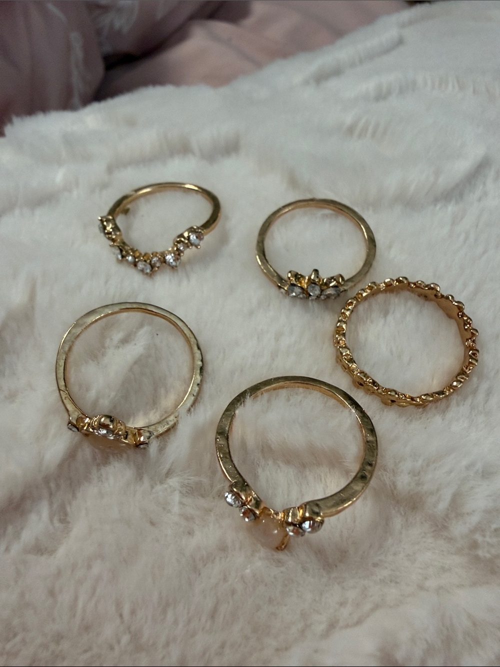 Gold Tone Women's Stackable Ring Set - Elegant Crystal Accents